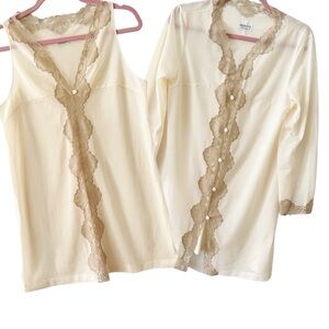 Emilio Pucci For Formfit Rogers Robe & Chemise Ivory Set Vintage Size Medium